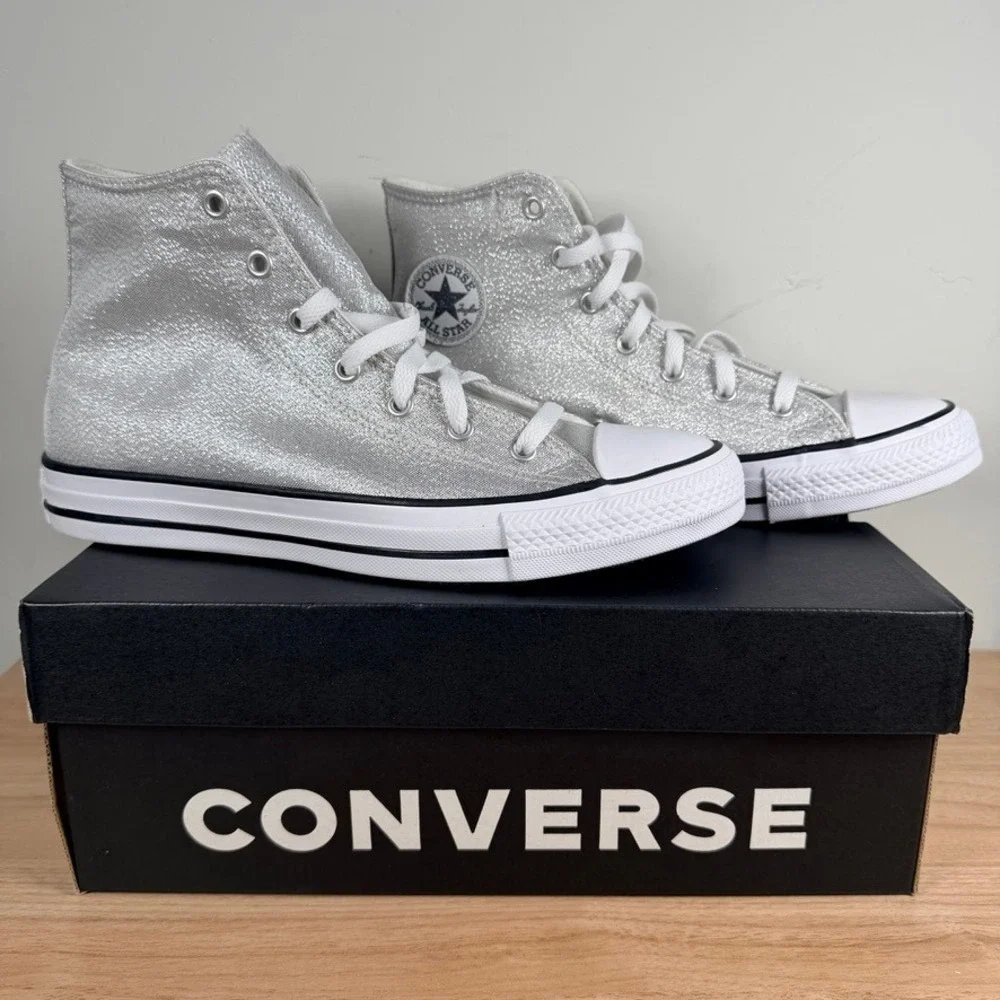 Converse CTAS Hi High Top Kid 7 Silver Chuck Taylor All Star Glitter A17096F